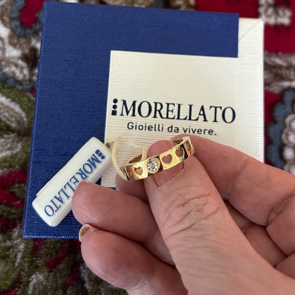 Morellato Goldtone Diamond Crystal and Hearts Ring - Size 8 - NWT